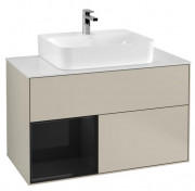 Тумба под раковину Villeroy & Boch Finion 100х50,1 см с подсветкой МДФ песок матовый лак/глянцевый черный лак/стекло белое матовое G111PHHH