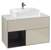 Тумба под раковину Villeroy & Boch Finion 100х50,1 см с подсветкой МДФ песок матовый лак/глянцевый черный лак/стекло белое матовое G111PHHH