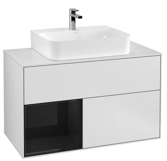 Тумба под раковину Villeroy & Boch Finion 100х50,1 см с подсветкой МДФ белый матовый лак/глянцевый черный лак/стекло белое матовое G111PHMT