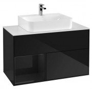 Тумба под раковину Villeroy & Boch Finion 100х50,1 см с подсветкой МДФ глянцевый черный лак/стекло белое матовое G111PHPH