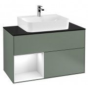 Тумба під раковину Villeroy & Boch Finion 100х50,1 см із підсвічуванням МДФ оливковий матовий лак/глянцевий білий лак/скло чорне матове G112GFGM