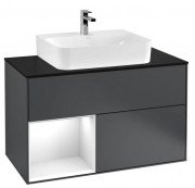 Тумба под раковину Villeroy & Boch Finion 100х50,1 см с подсветкой МДФ темно-синий матовый лак/глянцевый белый лак/стекло черное матовое G112GFHG