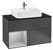 Тумба под раковину Villeroy & Boch Finion 100х50,1 см с подсветкой МДФ темно-синий матовый лак/светло-серый матовый лак/стекло черное матовое G112GJHG