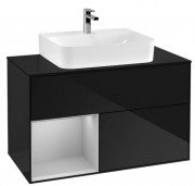 Тумба под раковину Villeroy & Boch Finion 100х50,1 см с подсветкой МДФ глянцевый черный лак/светло-серый матовый лак/стекло черное матовое G112GJPH