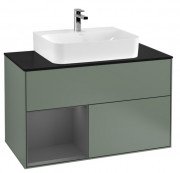 Тумба под раковину Villeroy & Boch Finion 100х50,1 см с подсветкой МДФ оливковый матовый лак/антрацит матовый лак/стекло черное матовое G112GKGM