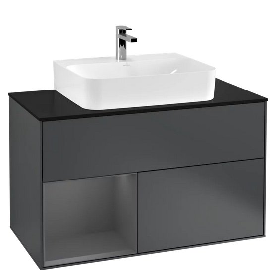 Тумба під раковину Villeroy & Boch Finion 100х50,1 см з підсвічуванням темно-синій матовий лак/антрацит матовий лак/скло чорне матове G112GKHG