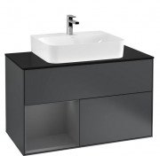Тумба під раковину Villeroy & Boch Finion 100х50,1 см з підсвічуванням темно-синій матовий лак/антрацит матовий лак/скло чорне матове G112GKHG