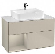 Тумба под раковину Villeroy & Boch Finion 100х50,1 см с подсветкой МДФ песок матовый лак/стекло белое матовое G111HHHH