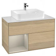 Тумба под раковину Villeroy & Boch Finion 100х50,1 см с подсветкой ДСП шпон дуба/песок матовый лак/стекло белое матовое G111HHPC