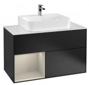 Тумба під раковину Villeroy & Boch Finion 100х50,1 см з підсвічуванням МДФ чорний матовий лак/пісок матовий лак/скло біле матове G111HHPD