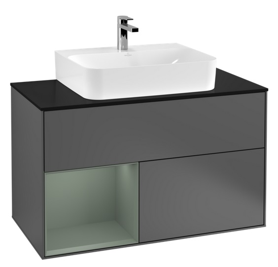 Тумба под раковину Villeroy & Boch Finion 100х50,1 см с подсветкой МДФ антрацит матовый лак/оливковый матовый лак/стекло черное матовое G112GMGK