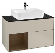 Тумба под раковину Villeroy & Boch Finion 100х50,1 см с подсветкой МДФ песок матовый лак/шпон грецкого ореха/стекло черное матовое G112GNHH