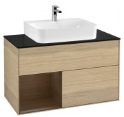 Тумба под раковину Villeroy & Boch Finion 100х50,1 см с подсветкой ДСП шпон дуба/шпон грецкого ореха/стекло черное матовое G112GNPC