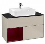 Тумба под раковину Villeroy & Boch Finion 100х50,1 см с подсветкой МДФ песок матовый лак/пион матовый лак/стекло черное матовое G112HBHH