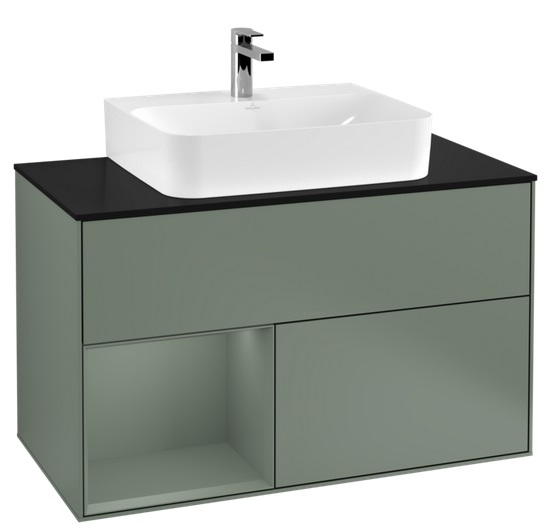 Тумба під раковину Villeroy & Boch Finion 100х50,1 см із підсвічуванням МДФ оливковий матовий лак/скло чорне матове G112GMGM