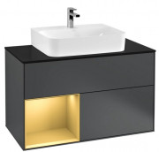 Тумба под раковину Villeroy & Boch Finion 100х50,1 см с подсветкой МДФ темно-синий матовый лак/золотой матовый лак/стекло черное матовое G112HFHG