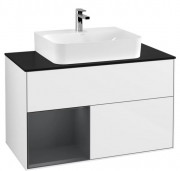 Тумба под раковину Villeroy & Boch Finion 100х50,1 см с подсветкой МДФ глянцевый белый лак/темно-синий матовый лак/стекло черное матовое G112HGGF