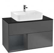 Тумба под раковину Villeroy & Boch Finion 100х50,1 см с подсветкой МДФ антрацит матовый лак/темно-синий матовый лак/стекло черное матовое G112HGGK