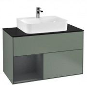 Тумба под раковину Villeroy & Boch Finion 100х50,1 см с подсветкой МДФ оливковый матовый лак/темно-синий матовый лак/стекло черное матовое G112HGGM