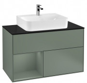 Тумба под раковину Villeroy & Boch Finion 100х50,1 см с подсветкой МДФ оливковый матовый лак/стекло черное матовое G112GMGM