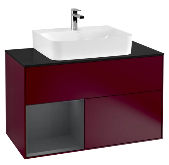 Тумба под раковину Villeroy & Boch Finion 100х50,1 см с подсветкой МДФ пион матовый лак/темно-синий матовый лак/стекло черное матовое G112HGHB