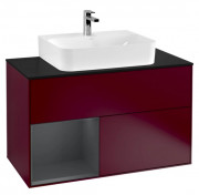 Тумба под раковину Villeroy & Boch Finion 100х50,1 см с подсветкой МДФ пион матовый лак/темно-синий матовый лак/стекло черное матовое G112HGHB