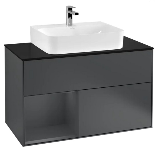 Тумба под раковину Villeroy & Boch Finion 100х50,1 см с подсветкой МДФ темно-синий матовый лак/стекло черное матовое G112HGHG