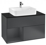 Тумба под раковину Villeroy & Boch Finion 100х50,1 см с подсветкой МДФ темно-синий матовый лак/стекло черное матовое G112HGHG