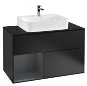 Тумба под раковину Villeroy & Boch Finion 100х50,1 см с подсветкой МДФ черный матовый лак/темно-синий матовый лак/стекло черное матовое G112HGPD