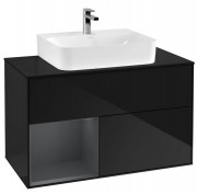 Тумба под раковину Villeroy & Boch Finion 100х50,1 см с подсветкой МДФ глянцевый черный лак/темно-синий матовый лак/стекло черное матовое G112HGPH