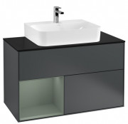Тумба под раковину Villeroy & Boch Finion 100х50,1 см с подсветкой МДФ темно-синий матовый лак/оливковый матовый лак/стекло черное матовое G112GMHG