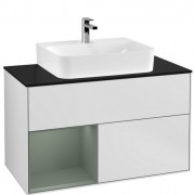 Тумба под раковину Villeroy & Boch Finion 100х50,1 см с подсветкой МДФ белый матовый лак/оливковый матовый лак/стекло черное матовое G112GMMT