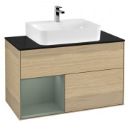 Тумба под раковину Villeroy & Boch Finion 100х50,1 см с подсветкой ДСП шпон дуба/оливковый матовый лак/стекло черное матовое G112GMPC