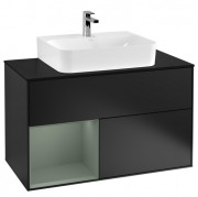 Тумба под раковину Villeroy & Boch Finion 100х50,1 см с подсветкой МДФ черный матовый лак/оливковый матовый лак/стекло черное матовое G112GMPD