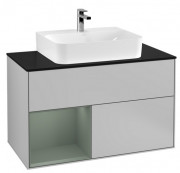 Тумба под раковину Villeroy & Boch Finion 100х50,1 см с подсветкой МДФ светло-серый матовый лак/оливковый матовый лак/стекло черное матовое G112GMGJ