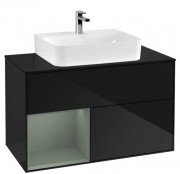 Тумба під раковину Villeroy & Boch Finion 100х50,1 см із підсвічуванням МДФ глянсовий чорний лак/оливковий матовий лак/скло чорне матове G112GMPH