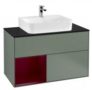 Тумба под раковину Villeroy & Boch Finion 100х50,1 см с подсветкой МДФ оливковый матовый лак/пион матовый лак/стекло черное матовое G112HBGM