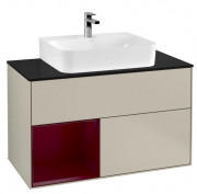 Тумба під раковину Villeroy & Boch Finion 100х50,1 см з підсвічуванням МДФ пісок матовий лак/півон матовий лак/скло чорне матове G112HBHH