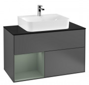 Тумба под раковину Villeroy & Boch Finion 100х50,1 см с подсветкой МДФ антрацит матовый лак/оливковый матовый лак/стекло черное матовое G112GMGK