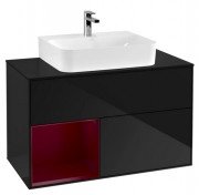 Тумба под раковину Villeroy & Boch Finion 100х50,1 см с подсветкой МДФ глянцевый черный лак/пион матовый лак/стекло черное матовое G112HBPH