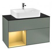 Тумба под раковину Villeroy & Boch Finion 100х50,1 см с подсветкой МДФ оливковый матовый лак/золотой матовый лак/стекло черное матовое G112HFGM