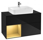 Тумба під раковину Villeroy & Boch Finion 100х50,1 см із підсвічуванням МДФ глянсовий чорний лак/золотий матовий лак/скло чорне матове G112HFPH