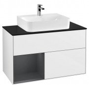 Тумба под раковину Villeroy & Boch Finion 100х50,1 см с подсветкой МДФ глянцевый белый лак/темно-синий матовый лак/стекло черное матовое G112HGGF