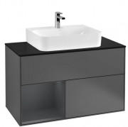 Тумба под раковину Villeroy & Boch Finion 100х50,1 см с подсветкой МДФ антрацит матовый лак/темно-синий матовый лак/стекло черное матовое G112HGGK