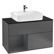 Тумба под раковину Villeroy & Boch Finion 100х50,1 см с подсветкой МДФ антрацит матовый лак/темно-синий матовый лак/стекло черное матовое G112HGGK