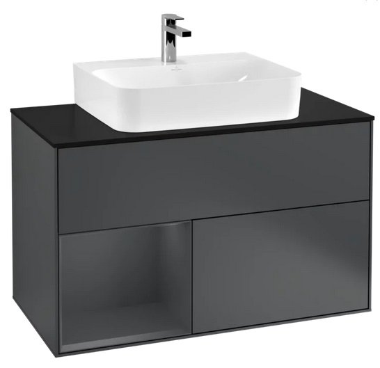 Тумба под раковину Villeroy & Boch Finion 100х50,1 см с подсветкой МДФ темно-синий матовый лак/стекло черное матовое G112HGHG