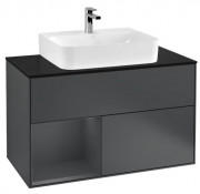 Тумба под раковину Villeroy & Boch Finion 100х50,1 см с подсветкой МДФ темно-синий матовый лак/стекло черное матовое G112HGHG