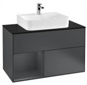 Тумба под раковину Villeroy & Boch Finion 100х50,1 см с подсветкой МДФ темно-синий матовый лак/стекло черное матовое G112HGHG