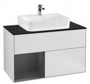 Тумба под раковину Villeroy & Boch Finion 100х50,1 см с подсветкой МДФ белый матовый лак/темно-синий матовый лак/стекло черное матовое G112HGMT