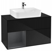 Тумба под раковину Villeroy & Boch Finion 100х50,1 см с подсветкой МДФ глянцевый черный лак/темно-синий матовый лак/стекло черное матовое G112HGPH
